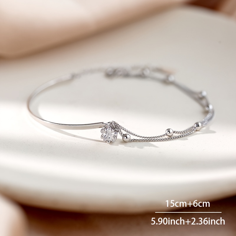 S925 Silvery Star Zirconia Bracelet Double Layer Chain